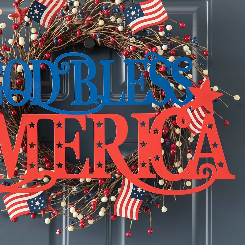 Glitzhome® 24" Patriotic God Bless America Wall Décor