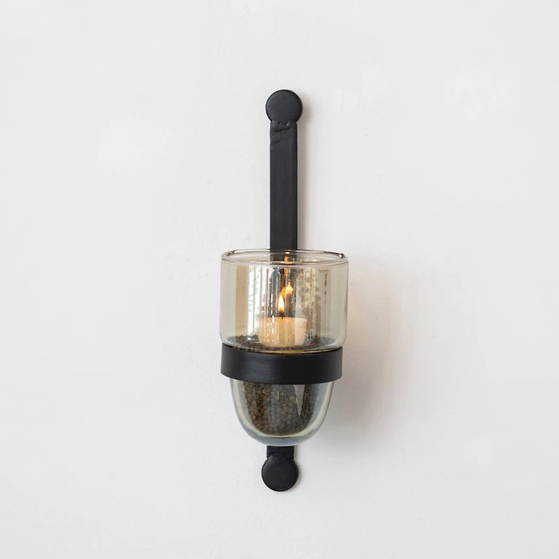 Hello Honey® Industrial Metal Wall Sconce with Glass Candle Holder