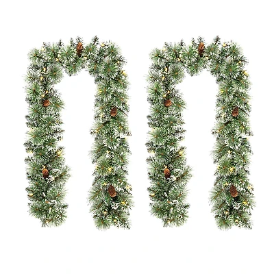 Glitzhome® 6ft. Pre-Lit Frosted Greenery Pinecones Christmas Garlands with Timers, 2ct.