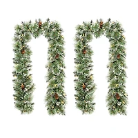 Glitzhome® 6ft. Pre-Lit Frosted Greenery Pinecones Christmas Garlands with Timers, 2ct.