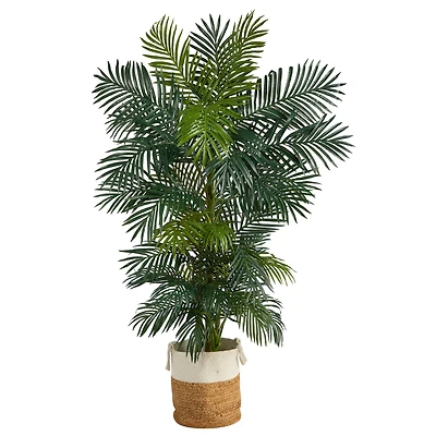 6.5ft. Golden Cane Artificial Palm Tree in Handmade Natural Jute and Cotton Planter