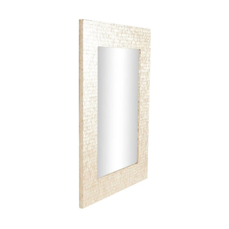 36" x 1" x 48" Cream Mother of Pearl Shell Handmade Mosaic Room Wall Mirror