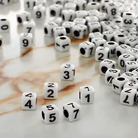 White Number Acrylic Cube Beads