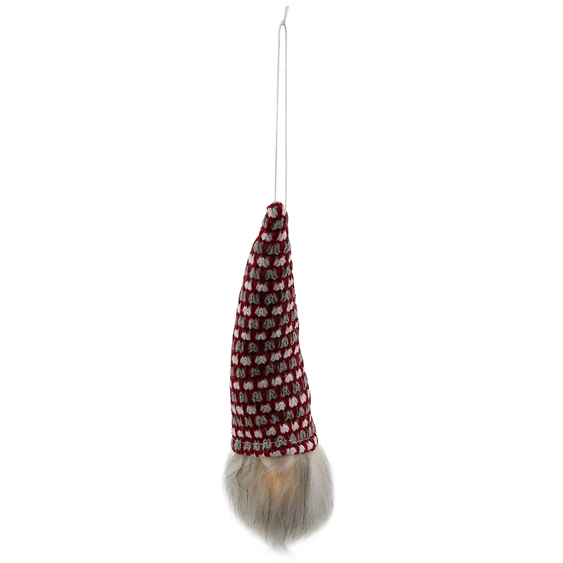 8" Red, White & Gray Knit Gnome Head LED Ornament