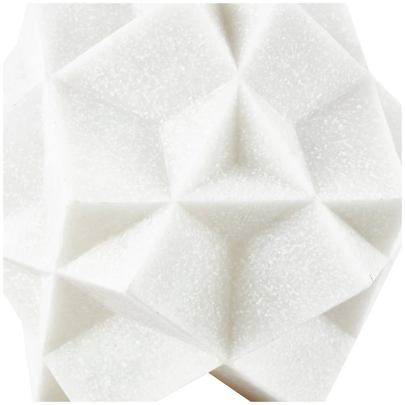 7" White Polystone Geometric Dimensional Ball Sculpture Décor