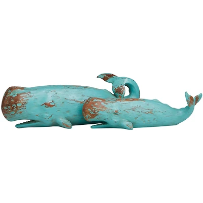 Teal Polystone Distressed Whale Sculpture Set