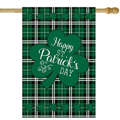 Happy St. Patrick's Day Plaid Outdoor House Flag 28" x 40"