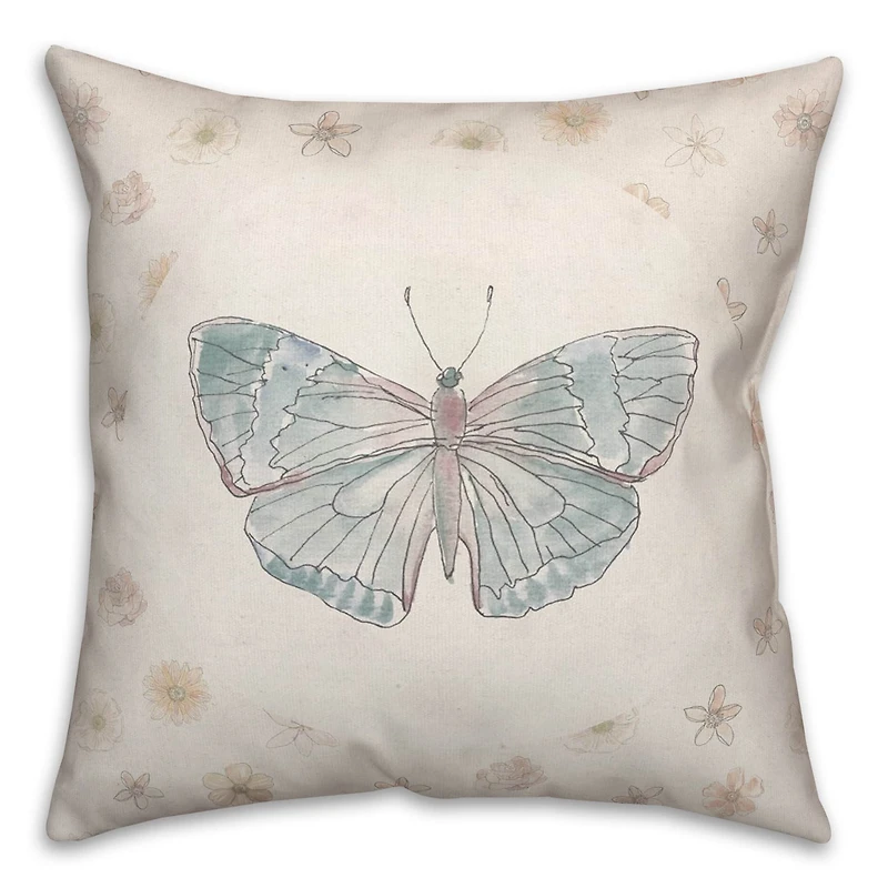 Butterfly & Floral Throw Pillow