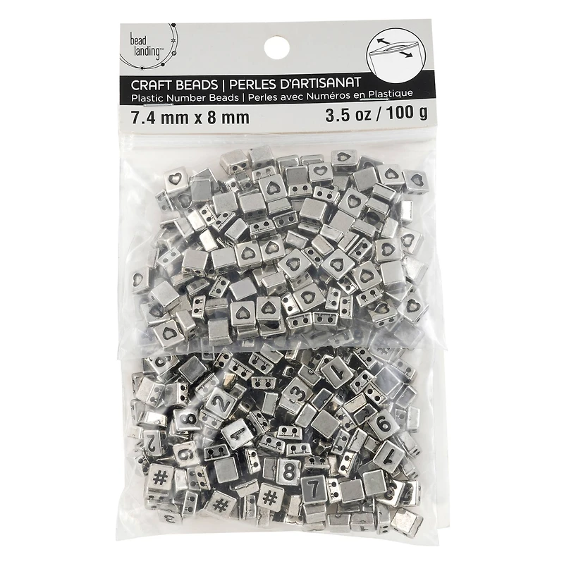 12 Pack: Rhodium Number & Heart Plastic Craft Beads, 8mm by Bead Landing™