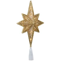 Lighted Frosted Clear and Gold Scroll Star of Bethlehem Christmas Tree Topper - 11" - Clear Lights