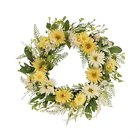 24" White & Yellow Mum & Daisy Floral Spring Wreath