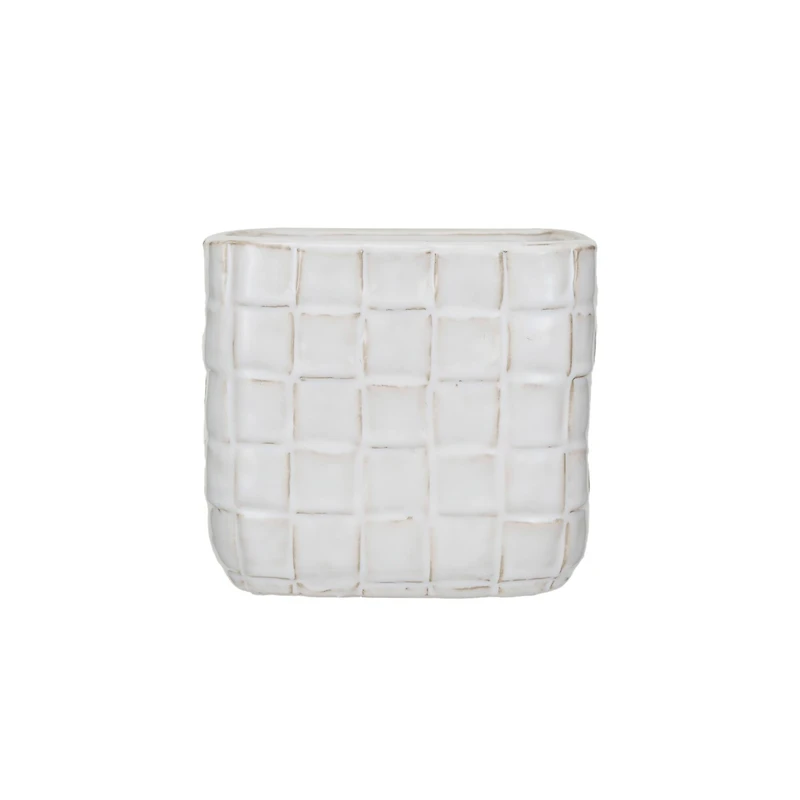 Hello Honey® 6.25" White Debossed Woven Grid Patterned Stoneware Planter