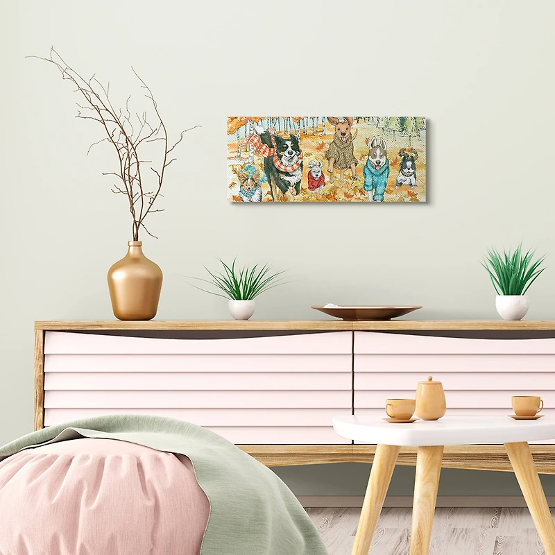 Stupell Industries Autumn Dog Park Animals Running Fall Leaves Canvas Wall Art