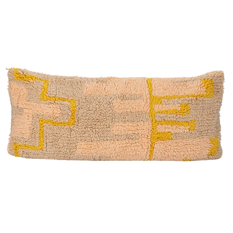 Hello Honey® 36" Pink, Yellow & Cream Wool Shag Lumbar Pillow