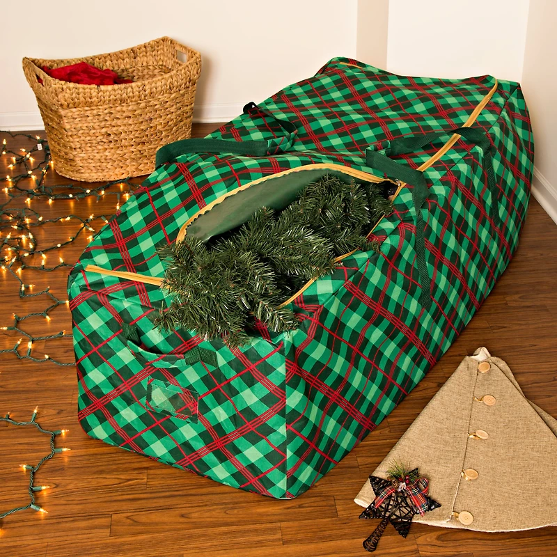 Honey Can Do 63'' Plaid Rolling Tree Storage Bag