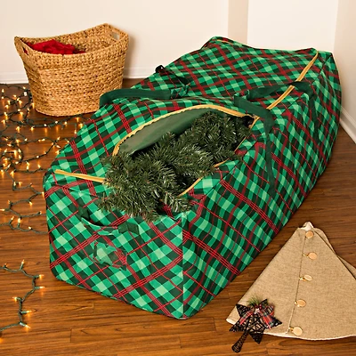 Honey Can Do 63'' Plaid Rolling Tree Storage Bag