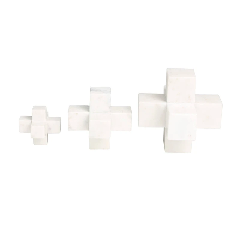 White Marble Geometric Jack Sculpture Set