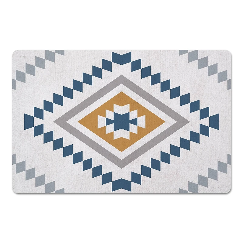 White Blue & Gray Southwestern Pattern Floor Mat
