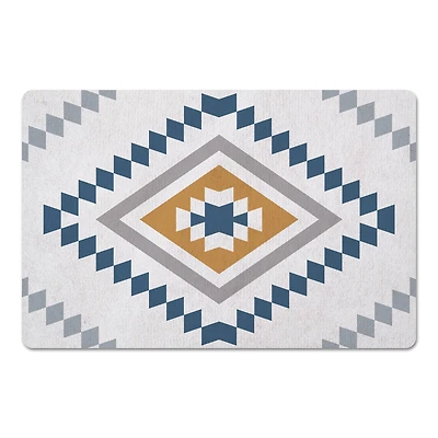 White Blue & Gray Southwestern Pattern Floor Mat