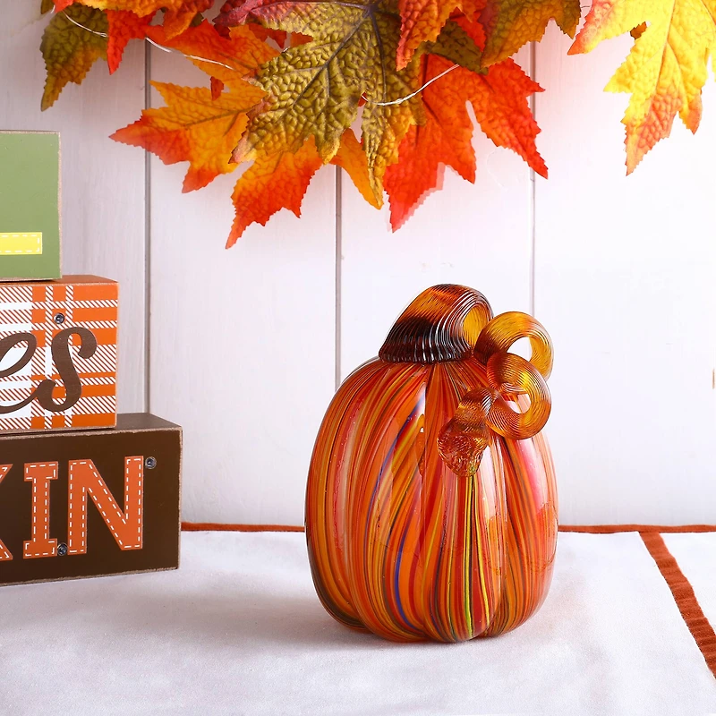 Glitzhome® 5.5" Multi Striped Glass Pumpkin
