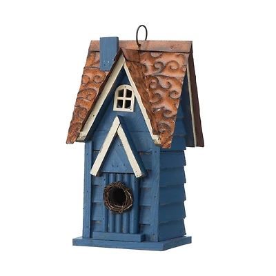Glitzhome® 12" Retro Blue Distressed Cottage Birdhouse