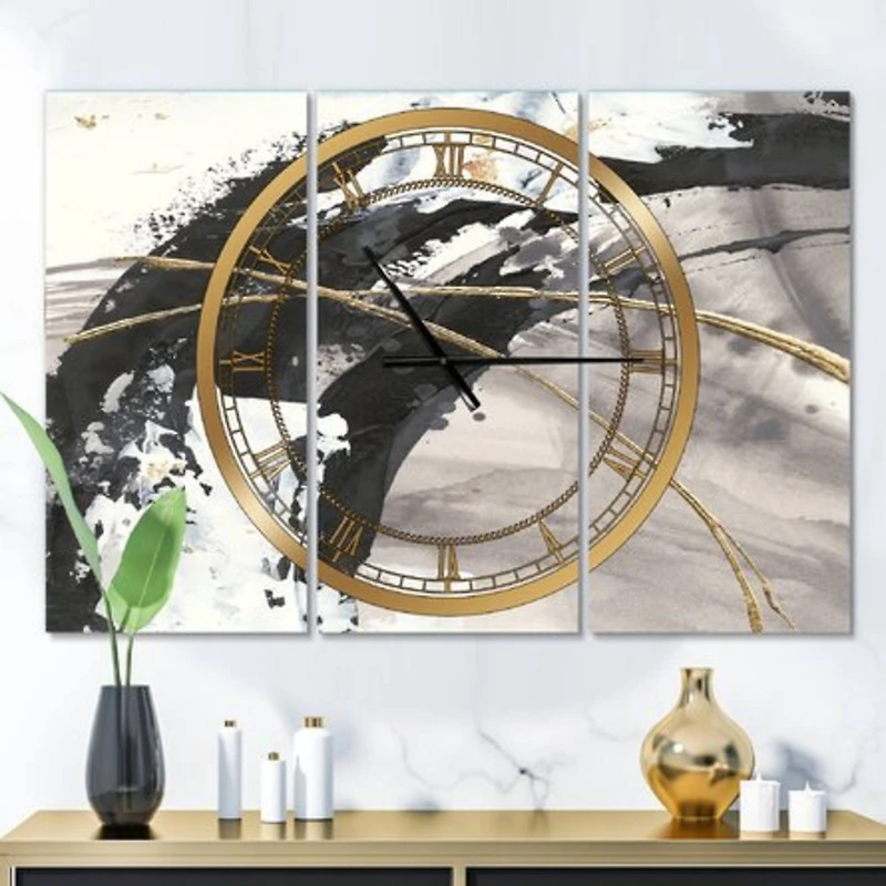 Designart Glam Painted Arcs I Modern 3 Panel Wall Clock