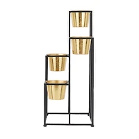 Black Metal Glam Planter, 13" x 13" x 13"