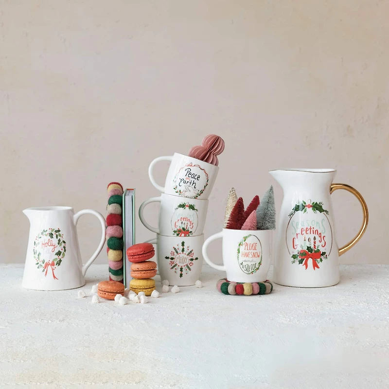 Hello Honey® 1qt. Holly Jolly Stoneware Pitcher with Gold Electroplating