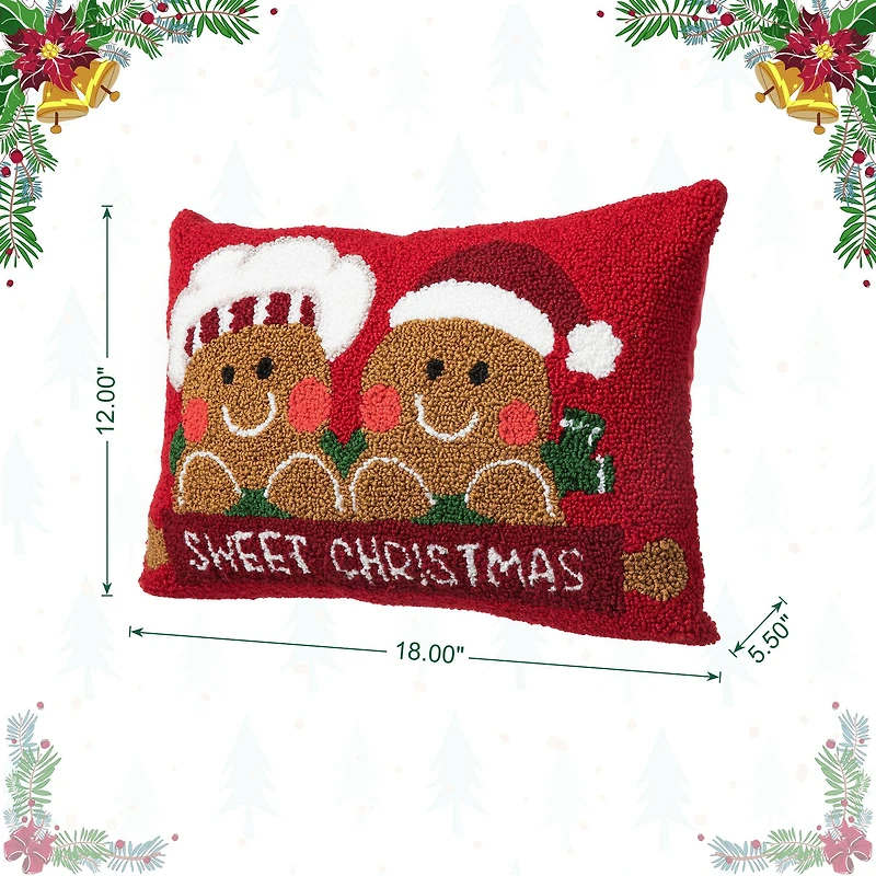 Glitzhome® 18" Hooked Gingerbread Boy & Girl Pillow
