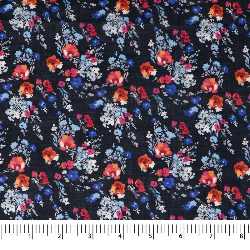 SINGER Navy Floral Cotton Lawn Fabric