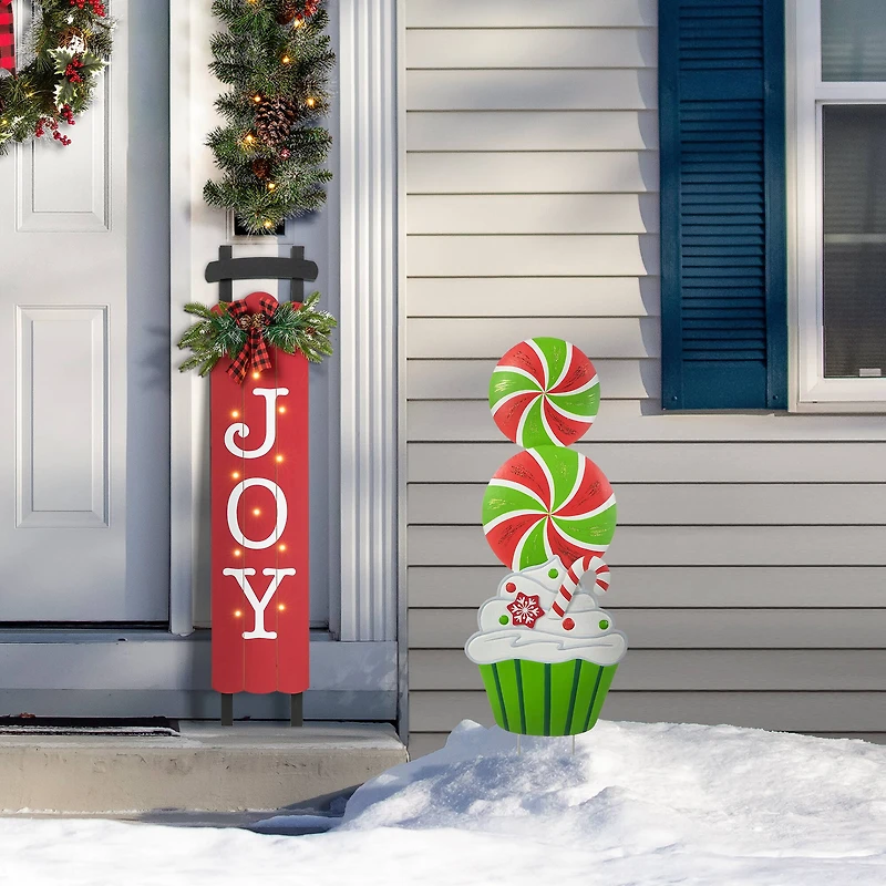 Glitzhome® 3ft. Metal Peppermint & Cupcake Yard Stake