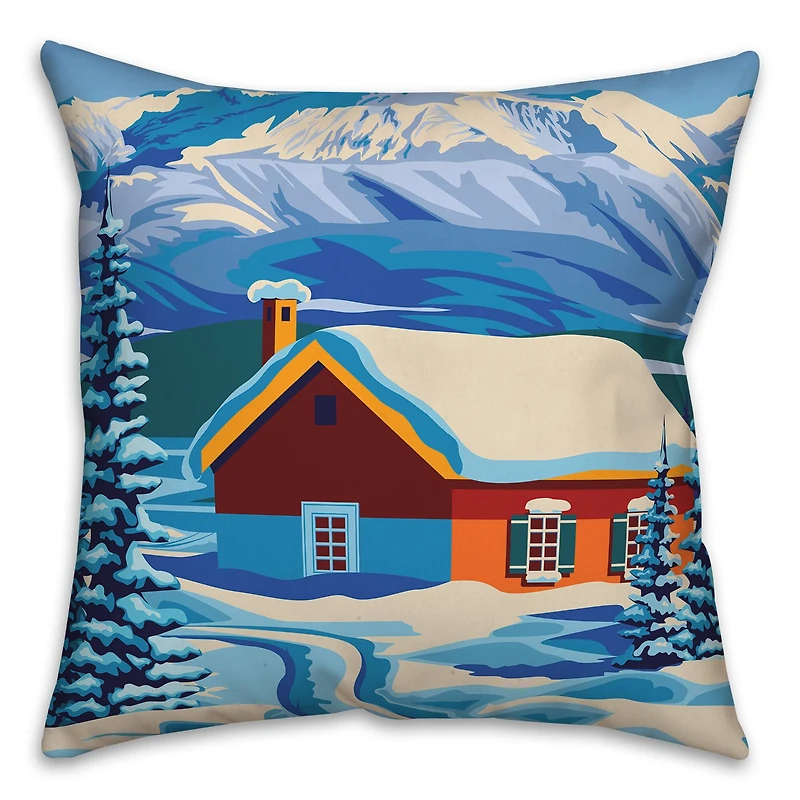 Arctic Nighttime Cabin 18x18 Throw Pillow