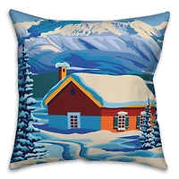 Arctic Nighttime Cabin 18x18 Throw Pillow
