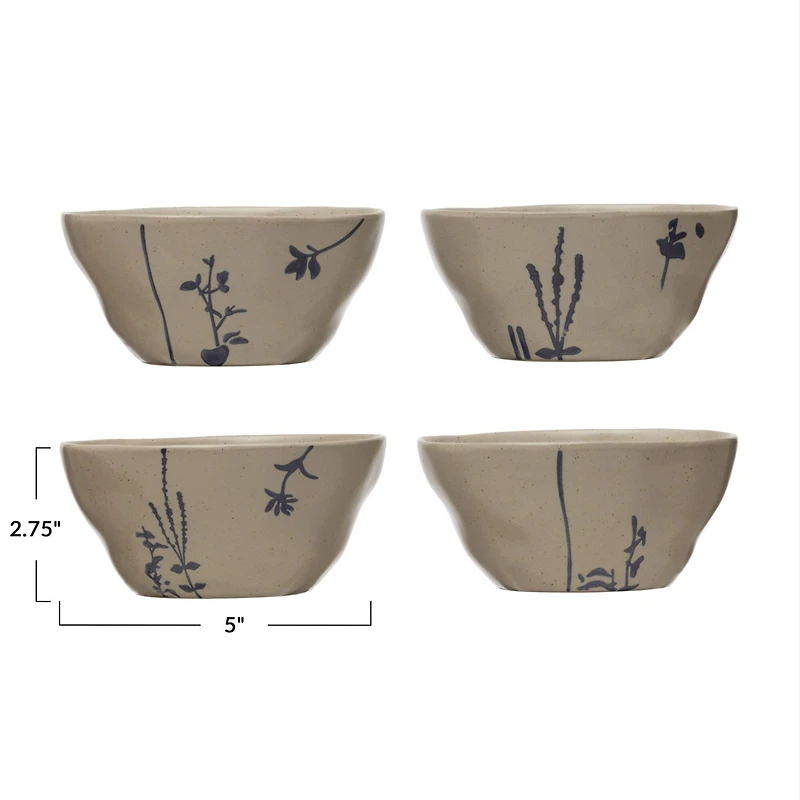 Hello Honey® Antique White & Blue Hand-Stamped Stoneware Bowl Set