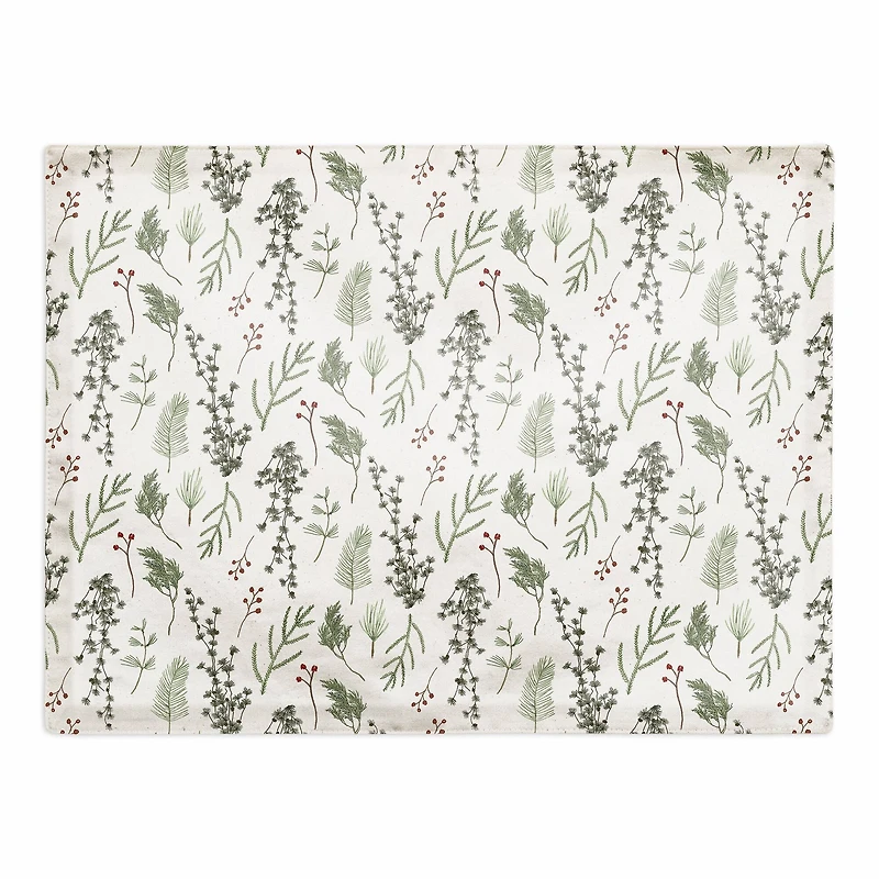 Pine Greenery on White Cotton Twill Placemat