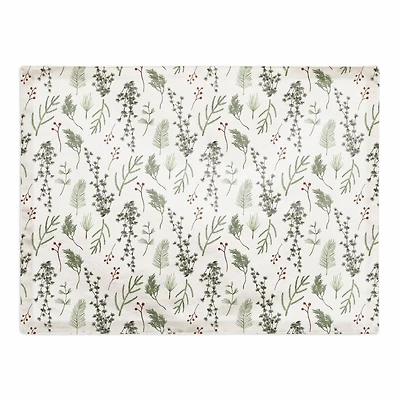 Pine Greenery on White Cotton Twill Placemat