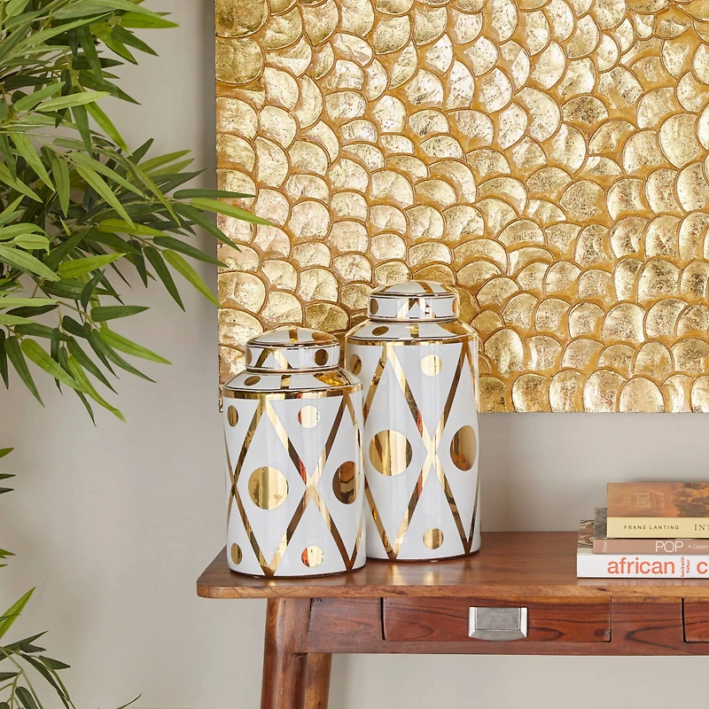 The Novogratz White & Gold Ceramic Geometric Decorative Jars Set