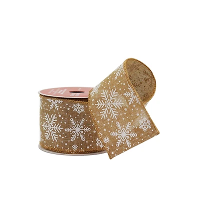 2.5" x 20ft. White Snowflakes Wired Faux Linen Ribbon by Celebrate It®