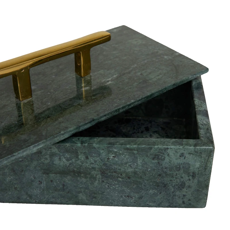 Green Marble Box with Gold Bar Handles Set