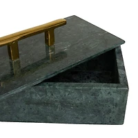 Green Marble Box with Gold Bar Handles Set