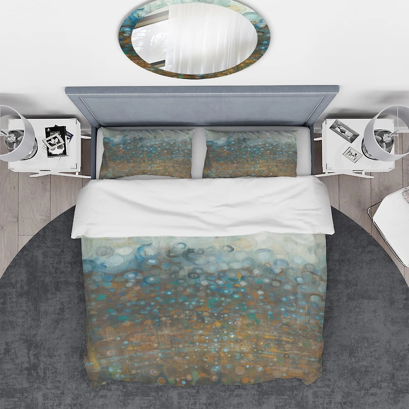 Designart 'Blue and Bronze Dots' Geometric Bedding Set