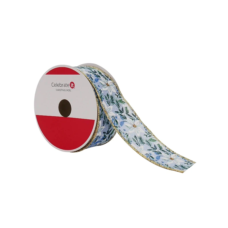 1.5" x 30ft. Light Blue Floral Wired Taffeta Ribbon by Celebrate It®