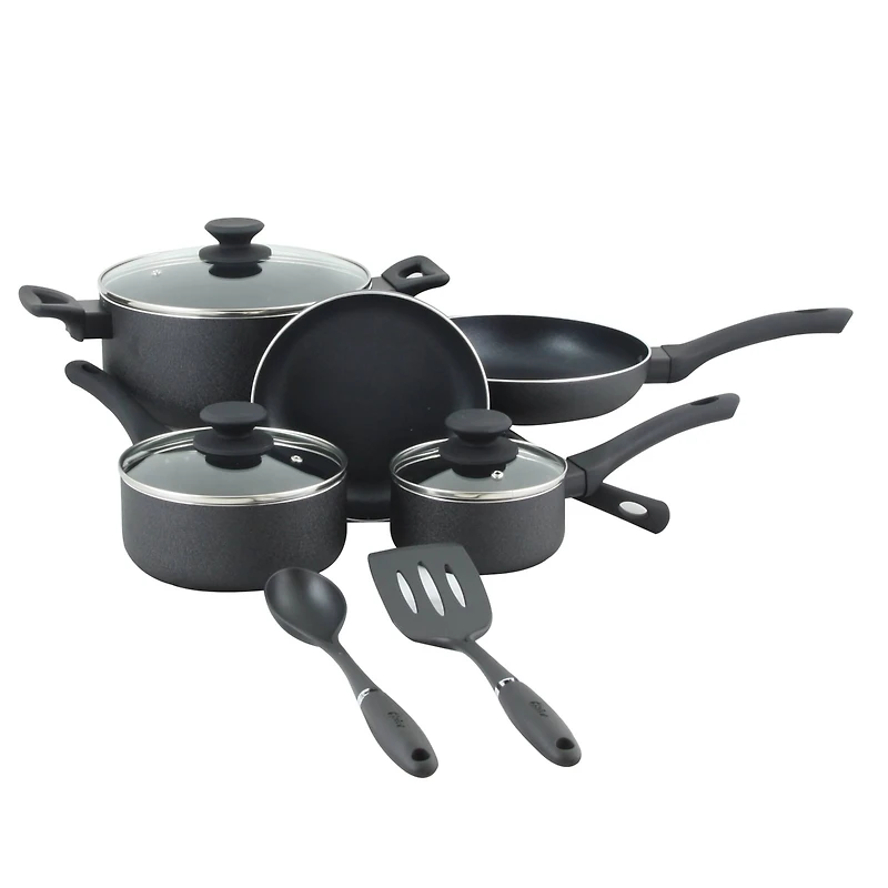 Oster Ashford 10-Piece Black Aluminum Nonstick Cookware Set