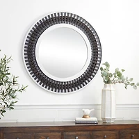 36" Brown Wood Contemporary Round Wall Mirror