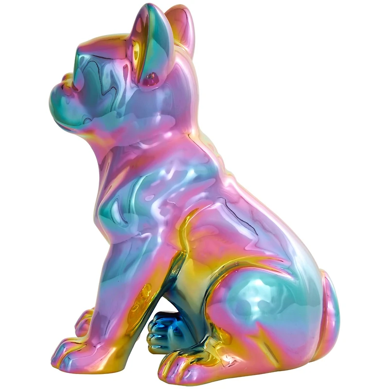 12" Rainbow Ceramic Bulldog Sculpture