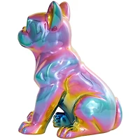 12" Rainbow Ceramic Bulldog Sculpture
