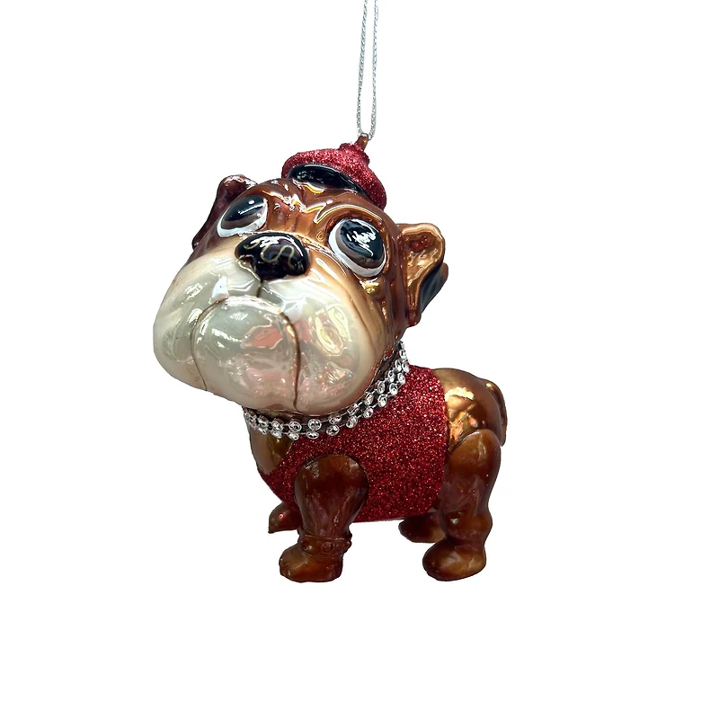 4" Brown & Red Bulldog with Bling Glass Ornament by Ashland®