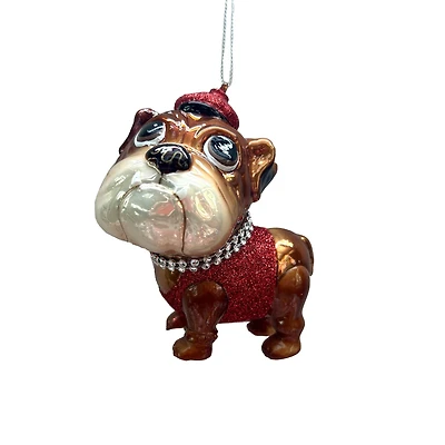 4" Brown & Red Bulldog with Bling Glass Ornament by Ashland®