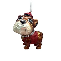 4" Brown & Red Bulldog with Bling Glass Ornament by Ashland®