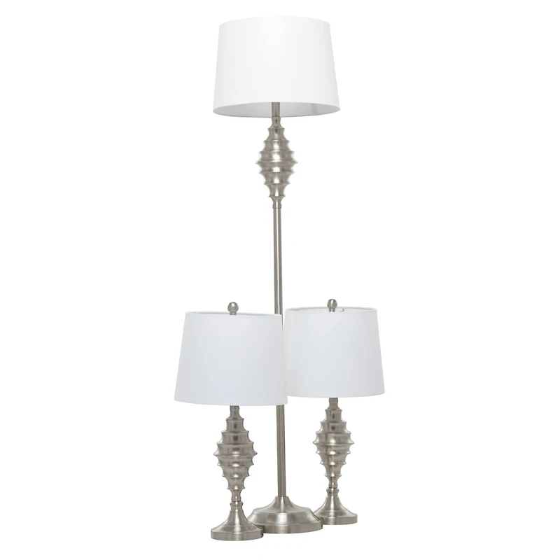 Set of 3 Silver Iron Coastal Table Lamp, 59" x 10" x 10"